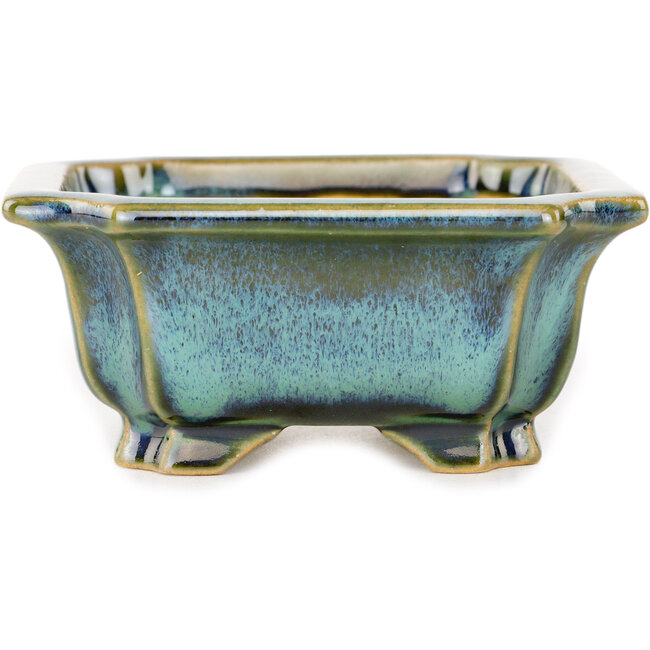 Rechthoekige blauwgroene bonsaipot van Shouzan - 120 x 103 x 45 mm