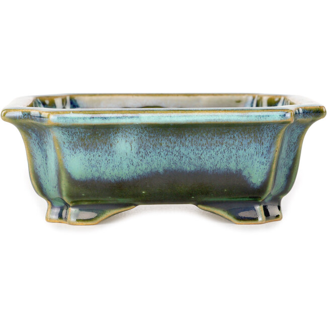 Vaso bonsai rettangolare blu e verde di Shouzan - 120 x 103 x 45 mm