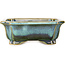 Rectangular blue and green bonsai pot by Shouzan - 120 x 103 x 45 mm