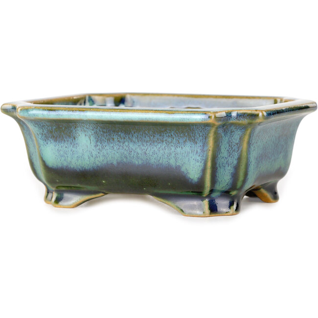 Maceta rectangular para bonsái azul y verde de Shouzan - 120 x 103 x 45 mm