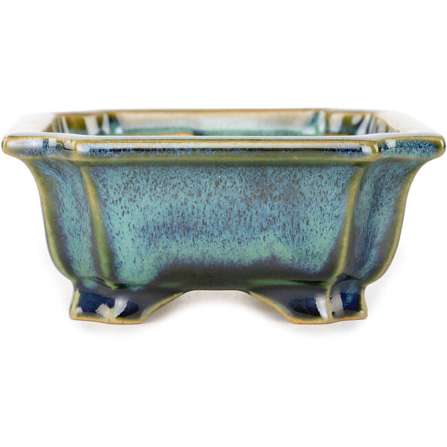 Vaso bonsai rettangolare blu e verde di Shouzan - 120 x 103 x 45 mm