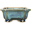 Rectangular blue and green bonsai pot by Shouzan - 120 x 103 x 45 mm