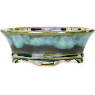 Shouzan  (Akira/Masami Watanabe) 133 mm  blue and green bonsai pot by Shouzan, Japan