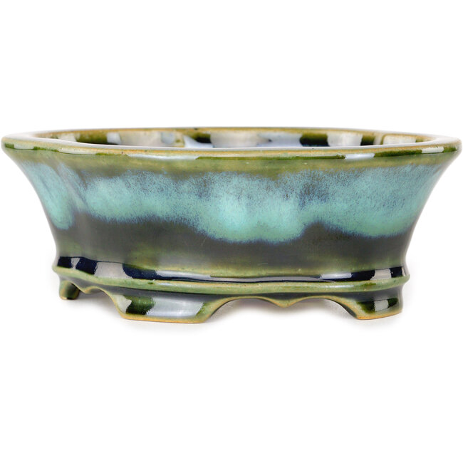 Pot à bonsaï Mokko bleu et vert de Shouzan - 133 x 113 x 48 mm