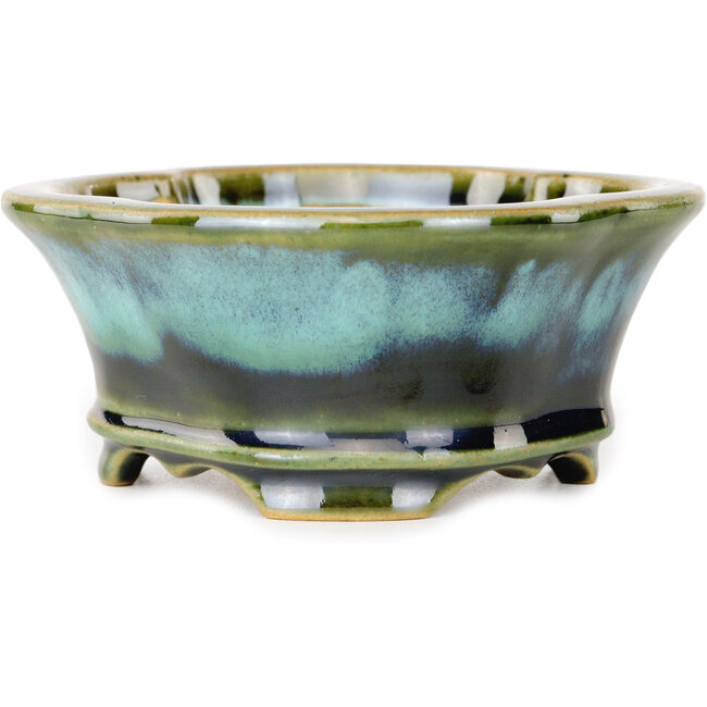 Maceta para bonsái Mokko azul y verde de Shouzan - 133 x 113 x 48 mm