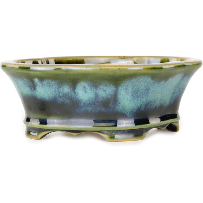 Maceta para bonsái Mokko azul y verde de Shouzan - 133 x 113 x 48 mm