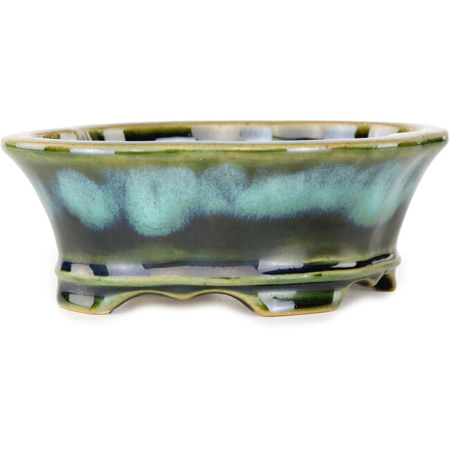 Pot à bonsaï Mokko bleu et vert de Shouzan - 133 x 113 x 48 mm