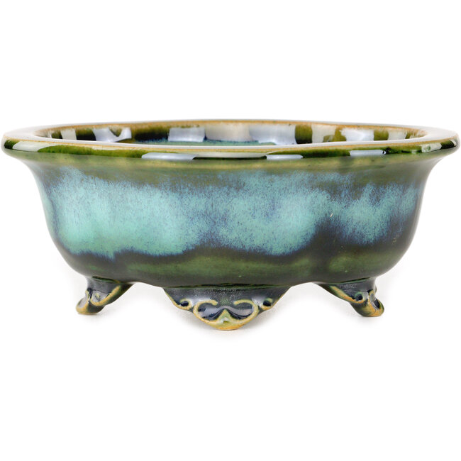 Mokko blue and green bonsai pot by Shouzan - 123 x 105 x 52 mm