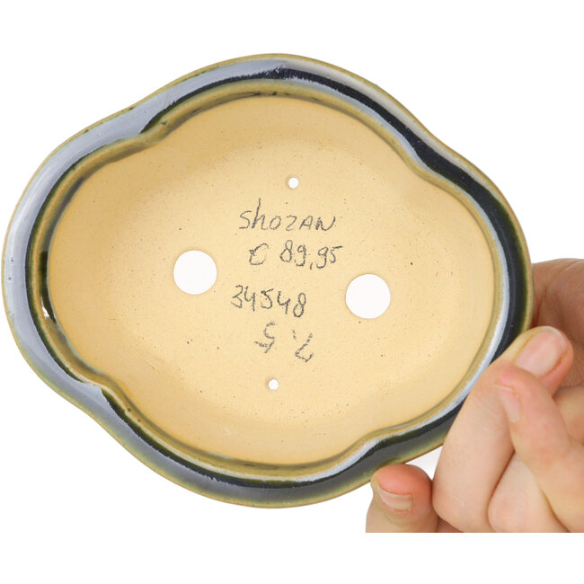 Maceta para bonsái Mokko azul y verde de Shouzan - 133 x 113 x 48 mm