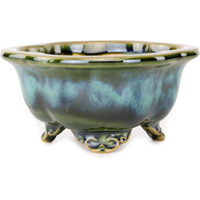 Vaso bonsai Mokko blu e verde di Shouzan - 123 x 105 x 52 mm