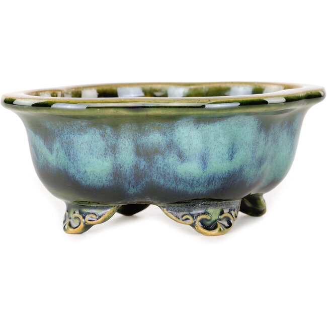 Mokko blauwgroene bonsaipot van Shouzan - 123 x 105 x 52 mm