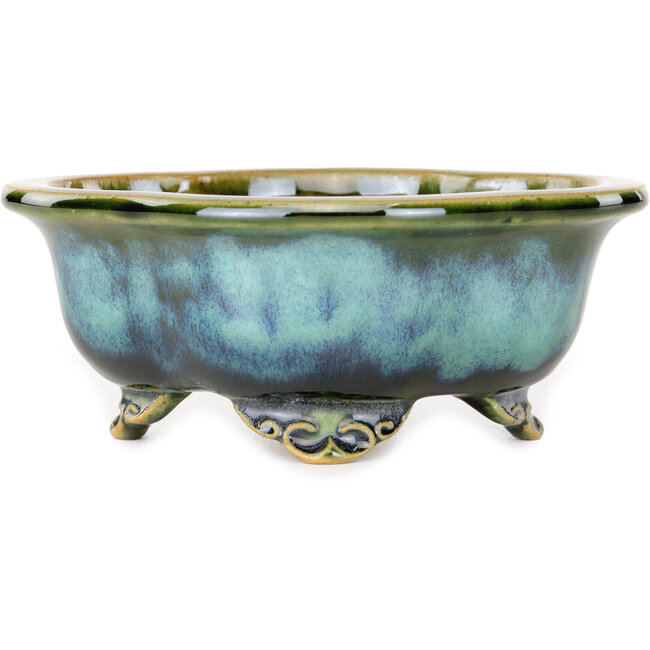 Pot à bonsaï Mokko bleu et vert de Shouzan - 123 x 105 x 52 mm