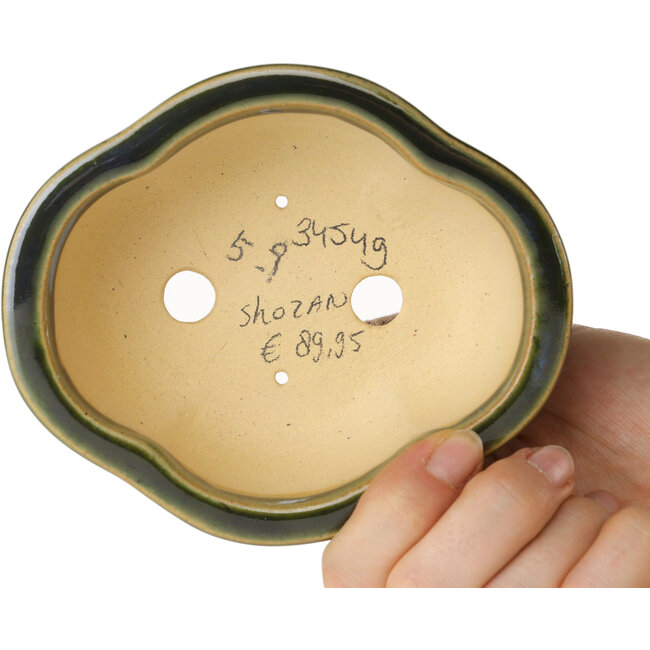 Mokko blauwgroene bonsaipot van Shouzan - 123 x 105 x 52 mm