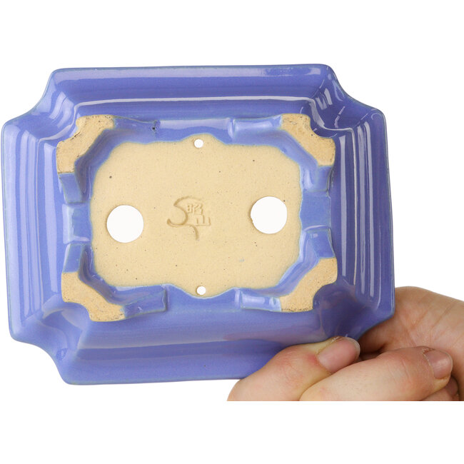 Rectangular blue bonsai pot by Shouzan - 127 x 103 x 47 mm