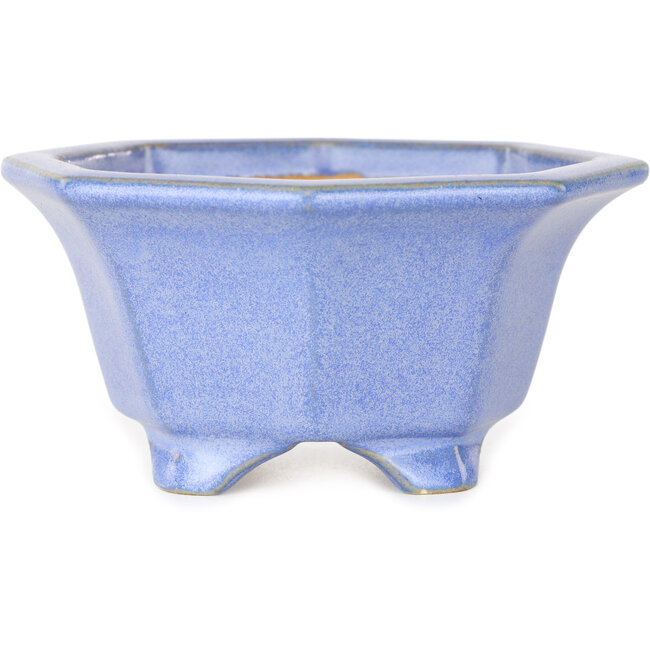 Achthoekige blauwe bonsaipot van Shouzan - 110 x 110 x 60 mm