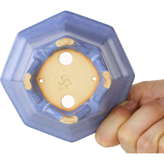 Achthoekige blauwe bonsaipot van Shouzan - 110 x 110 x 60 mm