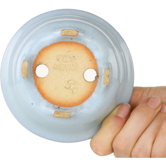 Ronde lichtblauwe bonsaipot van Shouzan - 113 x 113 x 53 mm