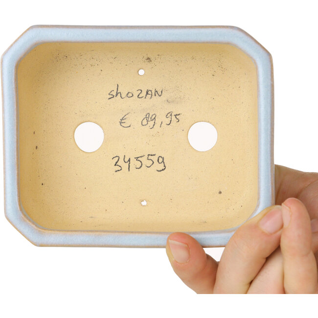 Rechthoekige lichtblauwe bonsaipot van Shouzan - 118 x 97 x 42 mm