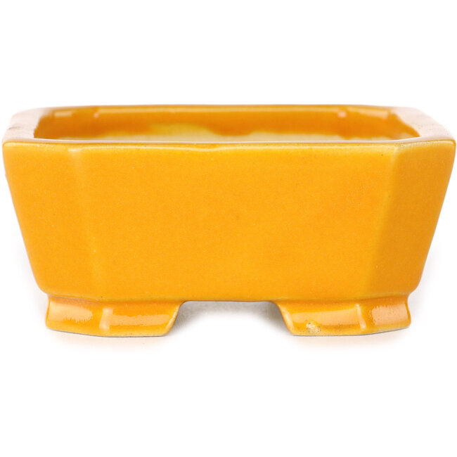 Rectangular orange bonsai pot by Shouzan - 118 x 97 x 42 mm