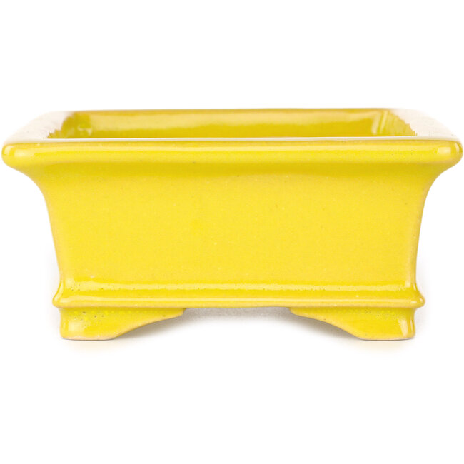 Pot à bonsaï rectangulaire jaune de Shouzan - 128 x 108 x 47 mm