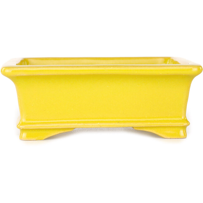 Pot à bonsaï rectangulaire jaune de Shouzan - 128 x 108 x 47 mm