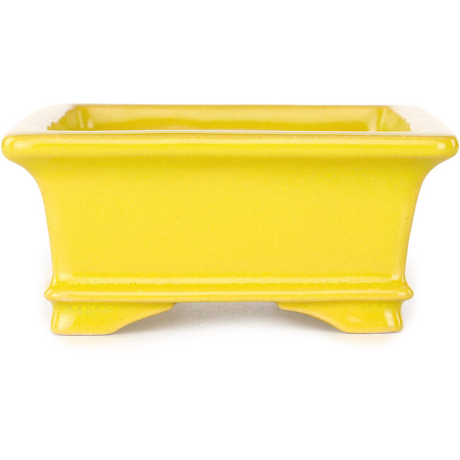 Rectangular yellow bonsai pot by Shouzan - 128 x 108 x 47 mm