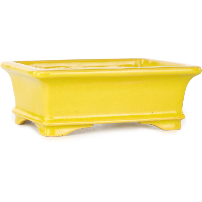 Rectangular yellow bonsai pot by Shouzan - 128 x 108 x 47 mm