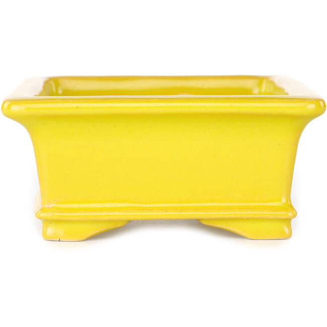 Rectangular yellow bonsai pot by Shouzan - 128 x 108 x 47 mm