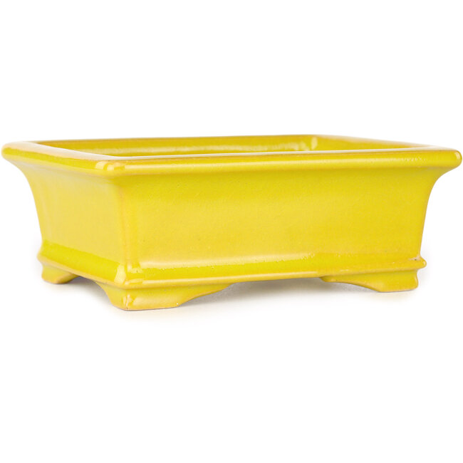Pot à bonsaï rectangulaire jaune de Shouzan - 128 x 108 x 47 mm
