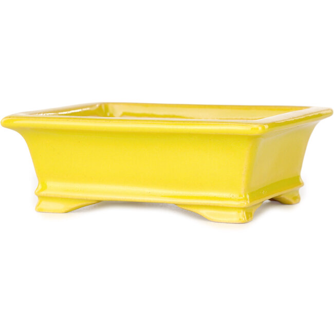 Pot à bonsaï rectangulaire jaune de Shouzan - 125 x 100 x 45 mm