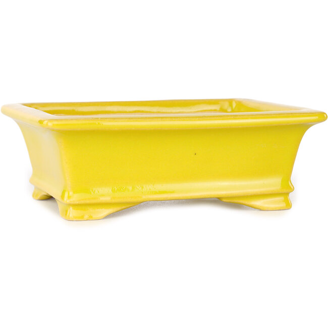 Pot à bonsaï rectangulaire jaune de Shouzan - 125 x 100 x 45 mm
