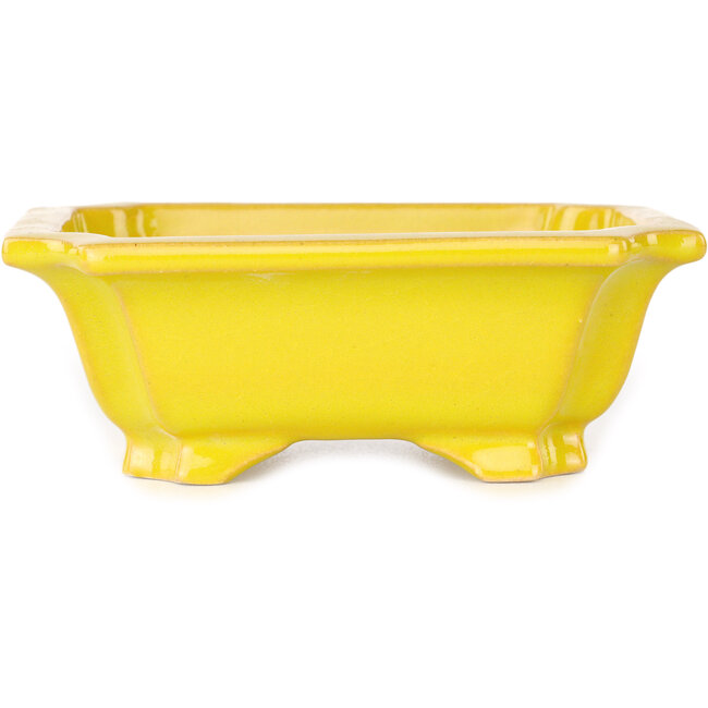 Rectangular yellow bonsai pot by Shouzan - 127 x 103 x 47 mm