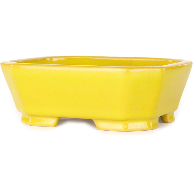 Pot à bonsaï rectangulaire jaune de Shouzan - 118 x 97 x 42 mm