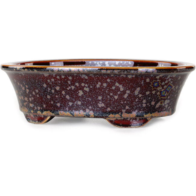 Oval brown bonsai pot by Heian Kosen - 180 x 142 x 52 mm