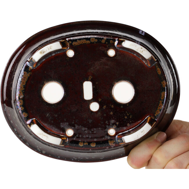 Pot à bonsaï ovale marron par Heian Kosen - 180 x 142 x 52 mm