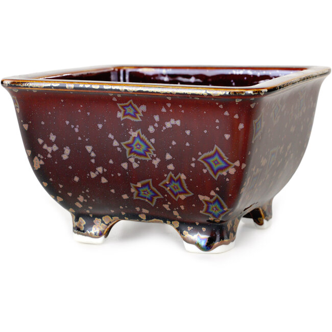 Vierkante bruine bonsaipot van Heian Kosen - 133 x 133 x 80 mm