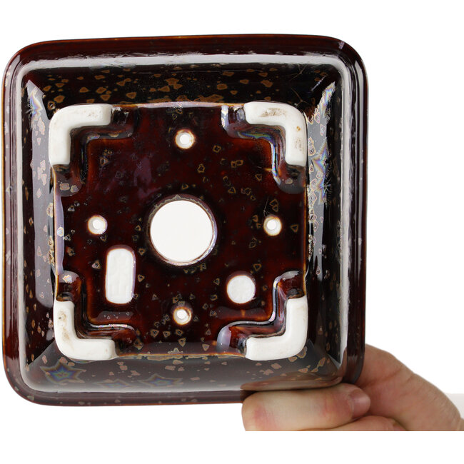 Square brown bonsai pot by Heian Kosen - 133 x 133 x 80 mm
