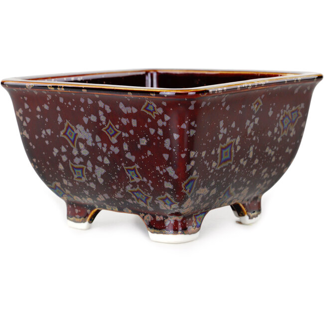 Square brown bonsai pot by Heian Kosen - 133 x 133 x 80 mm