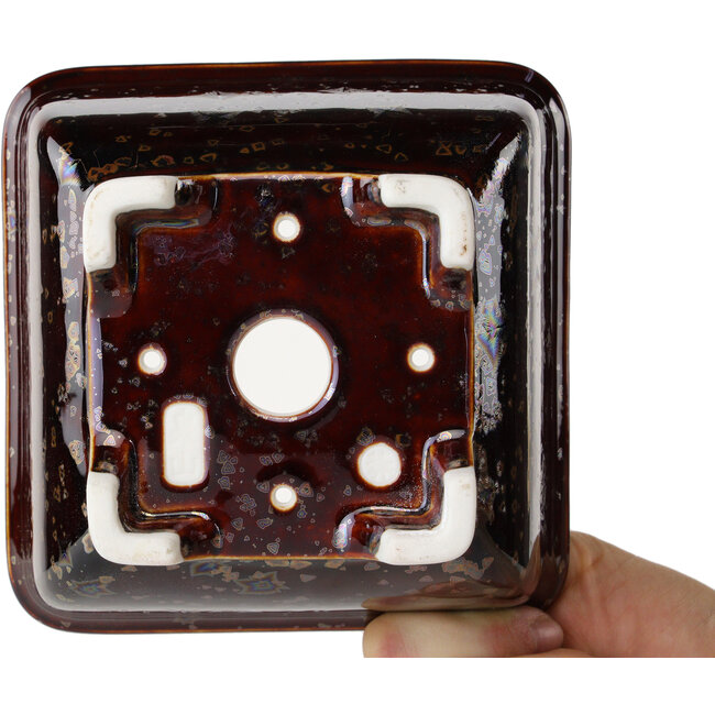 Square brown bonsai pot by Heian Kosen - 133 x 133 x 80 mm