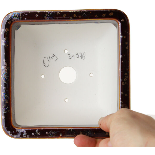 Square brown bonsai pot by Heian Kosen - 133 x 133 x 80 mm