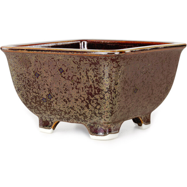 Vaso bonsai quadrato marrone di Heian Kosen - 133 x 133 x 80 mm