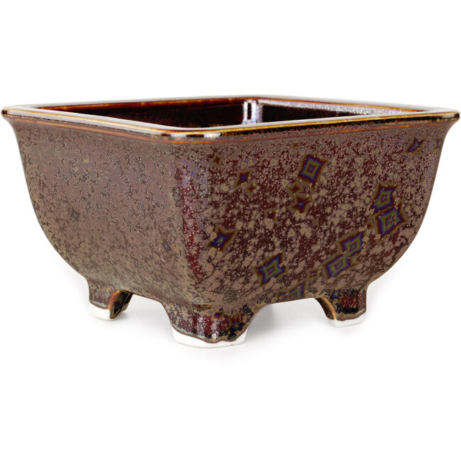 Vaso bonsai quadrato marrone di Heian Kosen - 133 x 133 x 80 mm