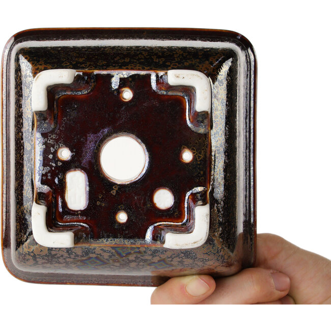 Vierkante bruine bonsaipot van Heian Kosen - 133 x 133 x 80 mm