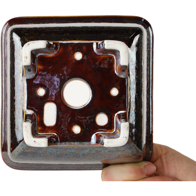 Vaso bonsai quadrato marrone di Heian Kosen - 133 x 133 x 80 mm