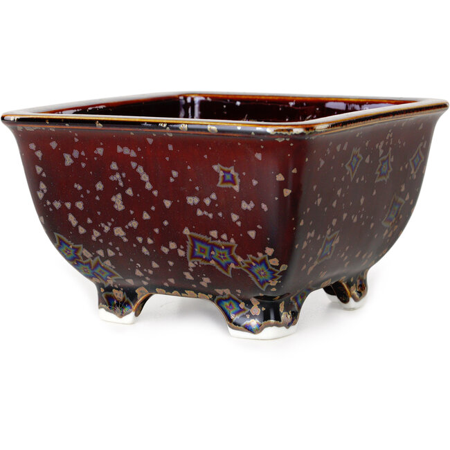 Square brown bonsai pot by Heian Kosen - 133 x 133 x 80 mm