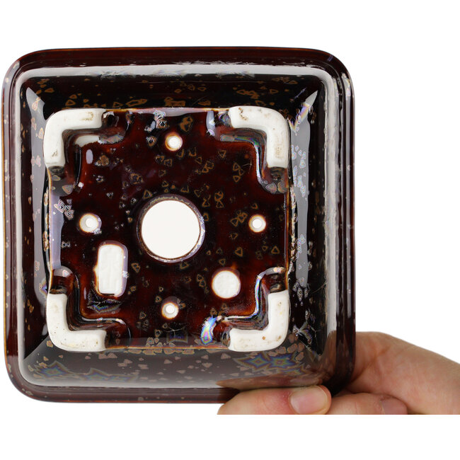 Square brown bonsai pot by Heian Kosen - 133 x 133 x 80 mm
