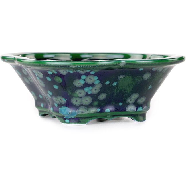 Mokko green and blue bonsai pot by Heian Kosen - 170 x 157 x 60 mm