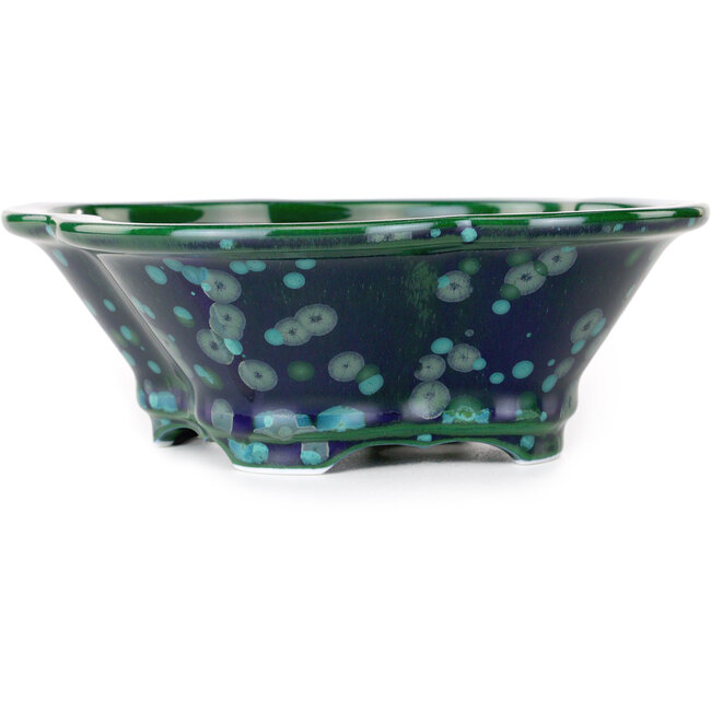 Mokko green and blue bonsai pot by Heian Kosen - 170 x 157 x 60 mm