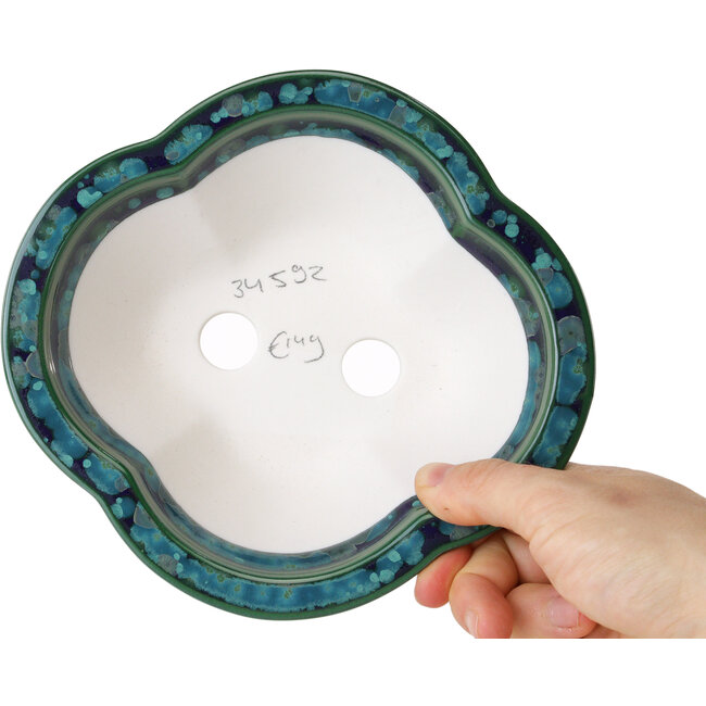 Mokko green and blue bonsai pot by Heian Kosen - 170 x 157 x 60 mm