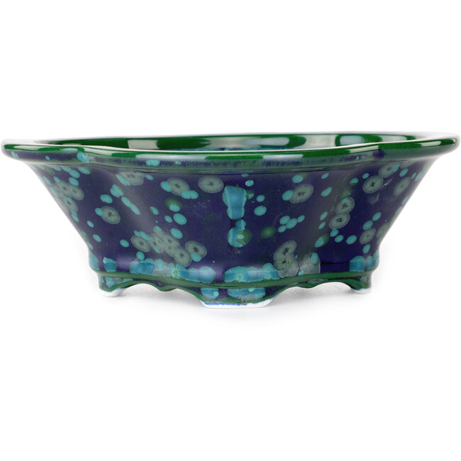 Mokko green and blue bonsai pot by Heian Kosen - 170 x 157 x 60 mm